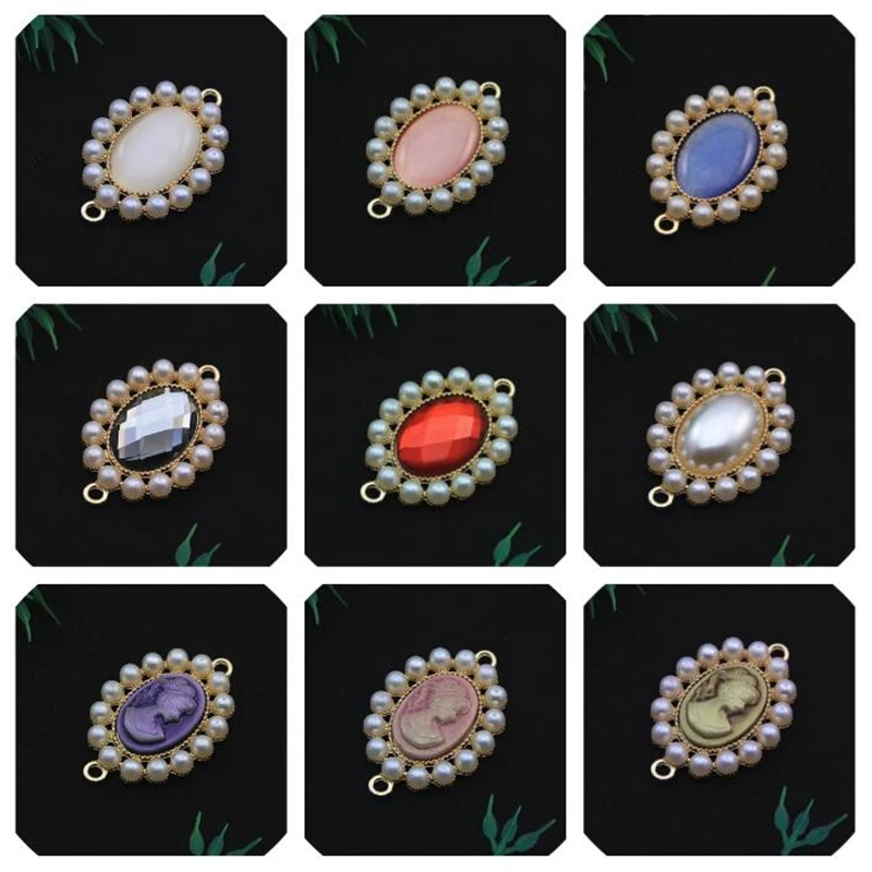 

20Pcs/Lot Imitation Pearl Double Hole Beauty Head Opal Oval Charms Diy Earrings Components Pendant Jewelry Findings Accessories