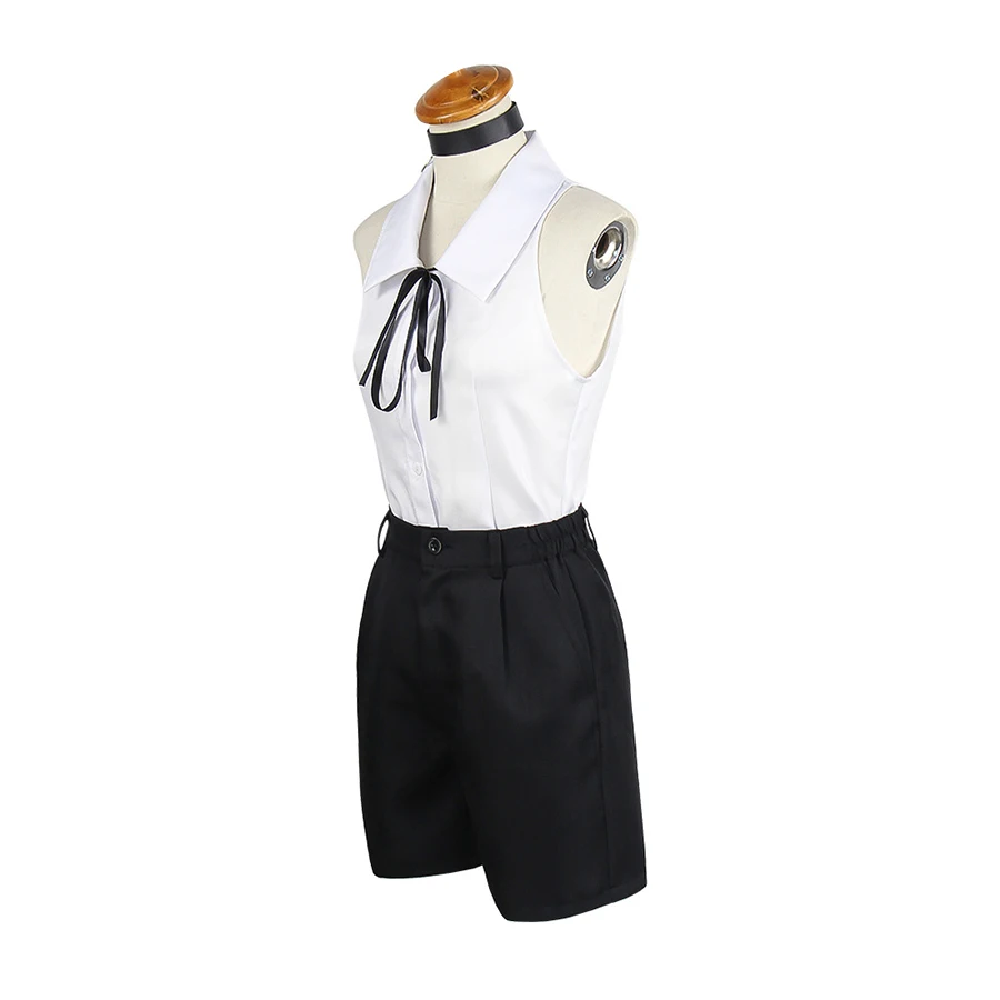 Disfraz de Anime de motosierra para hombre y mujer, camisa blanca, corbata, pantalones cortos, peluca púrpura, uniforme para fiesta de Halloween