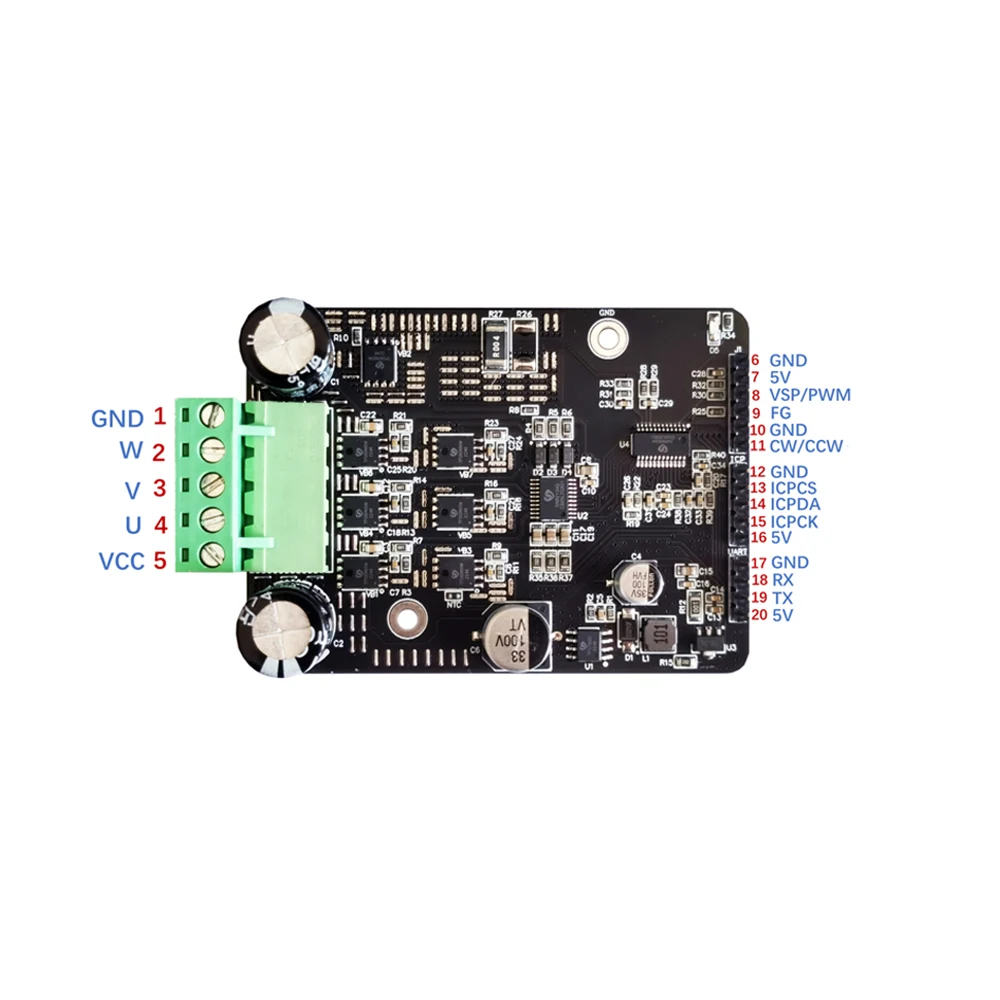 BLDC 3 상 DC 브러시리스 모터 컨트롤러, PWM 고출력 1600W 모터 제어 드라이버 보드 모터 레귤레이터, 홀 없음, DC 6-80V