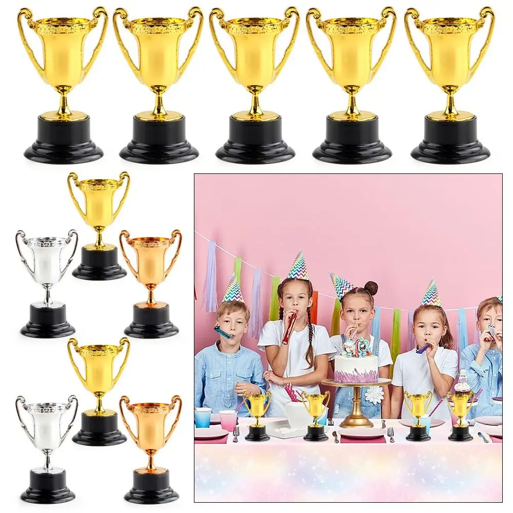 

10PCS Gold Silver Bronze Awards Trophy Mini Plastic Honor Cup Competition Soccer Statuette Decor Game Sports Prize Awards Toys