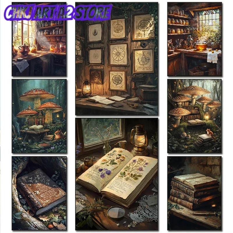 Wizards Potion Old Leatherbound Alchemy Book Poster Wizards Bookstore Canvas Painting Dark Academia Wall Art Pictures Home De