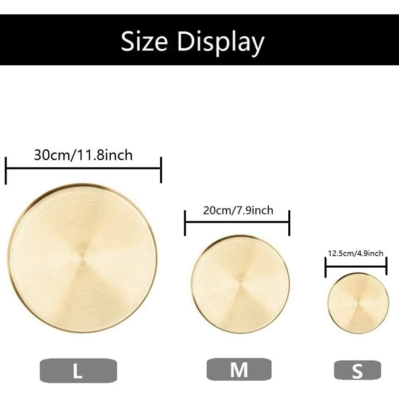 라운드 골드 트레이, 금속 장식 트레이, 화장 정리함, 욕실 원피스, 무광 황동 마감, 11.8 인치