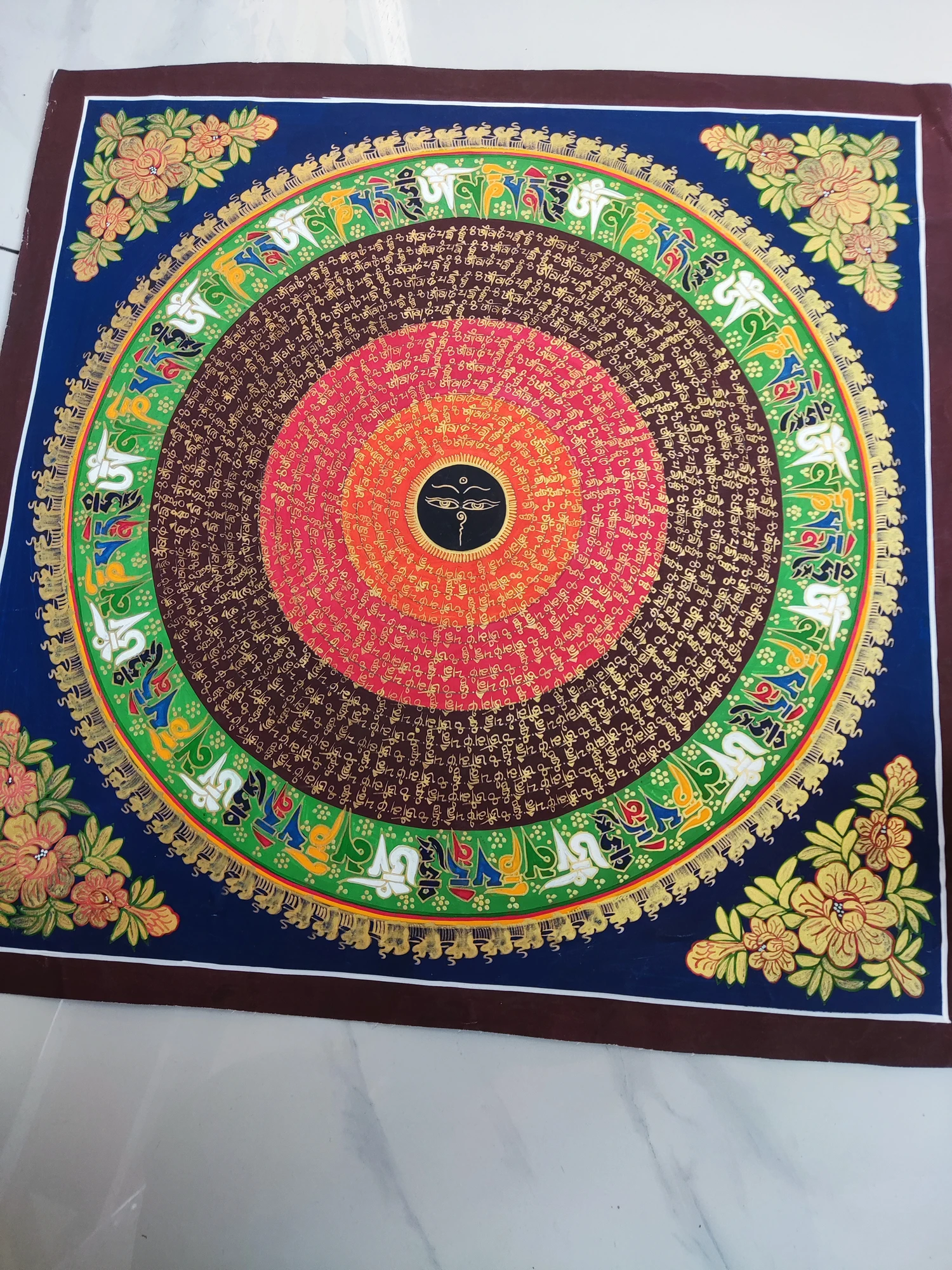 100% Hand painted Eight auspicious scripture Mandala Thangka Thang-ga Buddhist family Hall altar wall Decorative painting A3