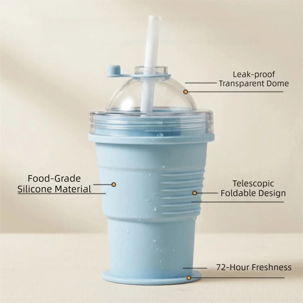 Leak-Proof Folding Ice Mold Cup with Straw Easy To Demold Ice Cube Water Bottle Food Grade Multi-functional Ice Kettle Travel view 6