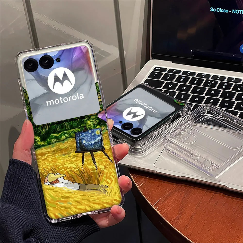 لموتورولا رازر 50 الترا 40 60 رازر بلس 2023 2024 2025 لوحة زيتية تجريدية نمط فني شفاف جراب هاتف صلب قابل للطي #2