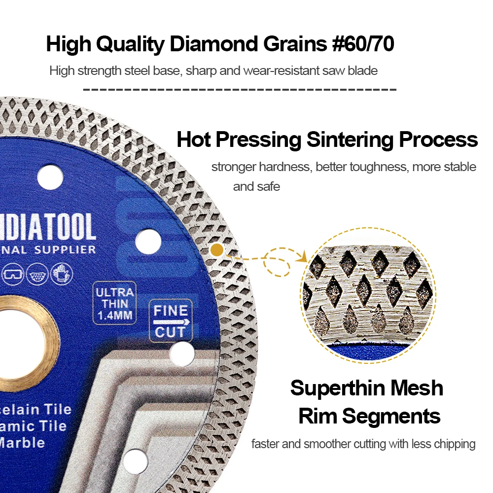 Imagem -06 - Shdiatool Peças 115 mm Disco de Corte de Diamante Malha Superfina Lâmina Turbo Telha Pedra de Mármore Cerâmica Serra Circular Cortador de Telha de 4.5 Polegadas