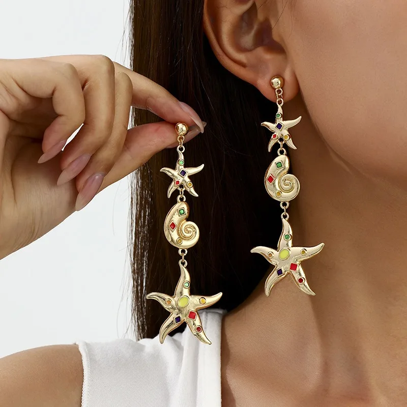 

Beach Vacation Snail Conch Sea Star Earring Bracelet Set Holiday Travel Imported Ocean Wind Pendant