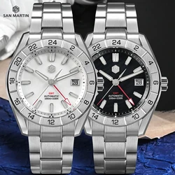 San Martin 42mm MOP Dial Men's Luxury Watches Business Dress Watch NH34 GMT Automatic Mechanical Sapphire Luminous 10Bar SN0130