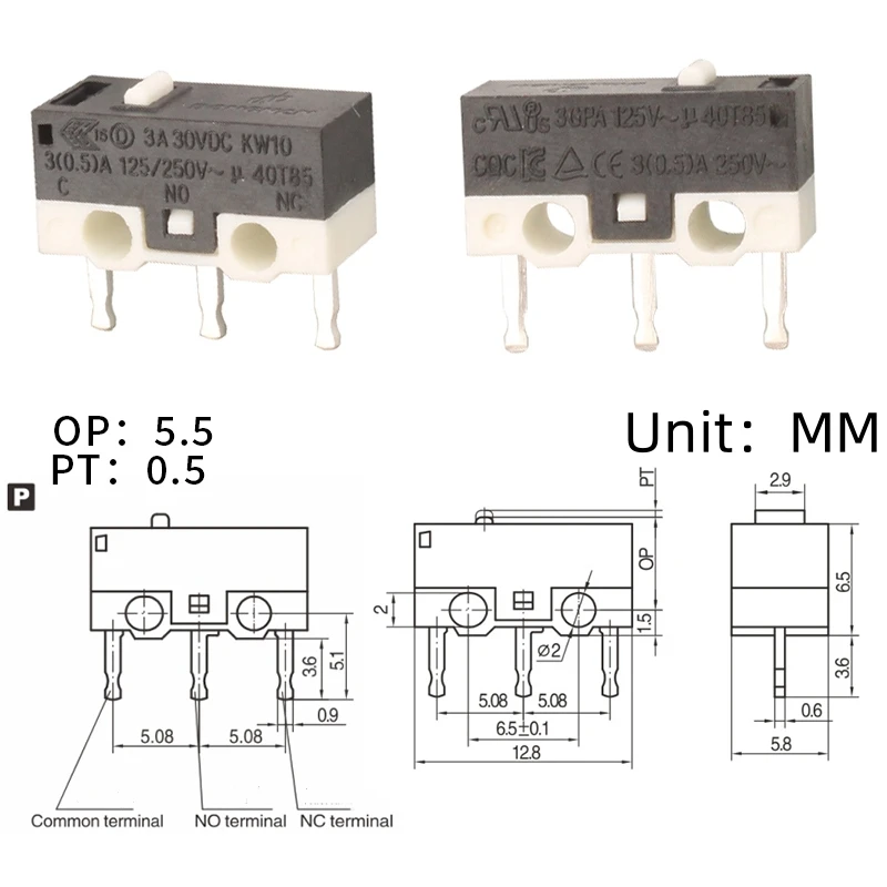 2PCS 3A Microswitch KW10 Mouse Button Touch Switch Travel Limit 125/250V