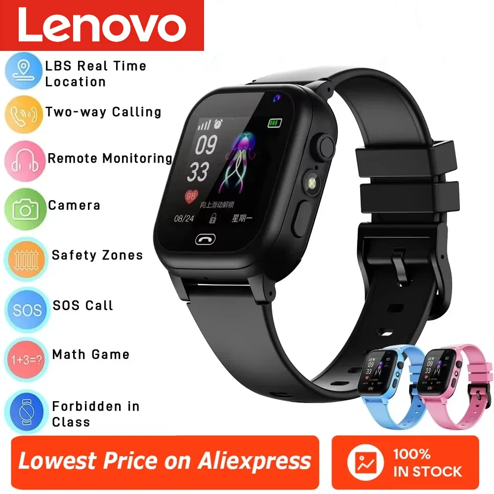 

Lenovo Kids Smart Watch 4G Sim Card 2G Internet SOS LBS Location Call Child Camera Waterproof Watch Phone For Boys Girls