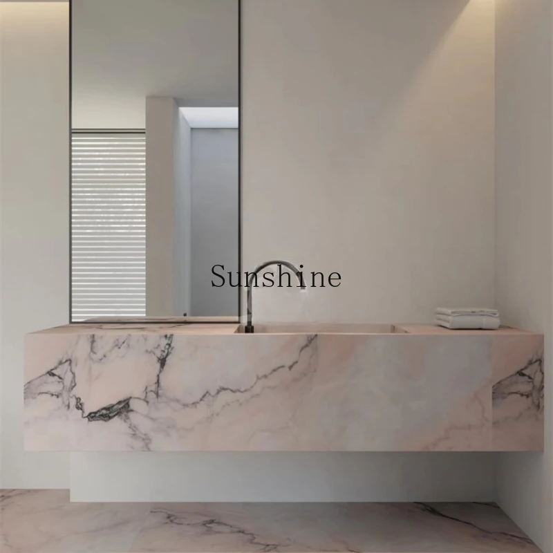 

Luxury stone rock slab narrow edge deep sink wall-mounted wash basin bathroom cabinet simple