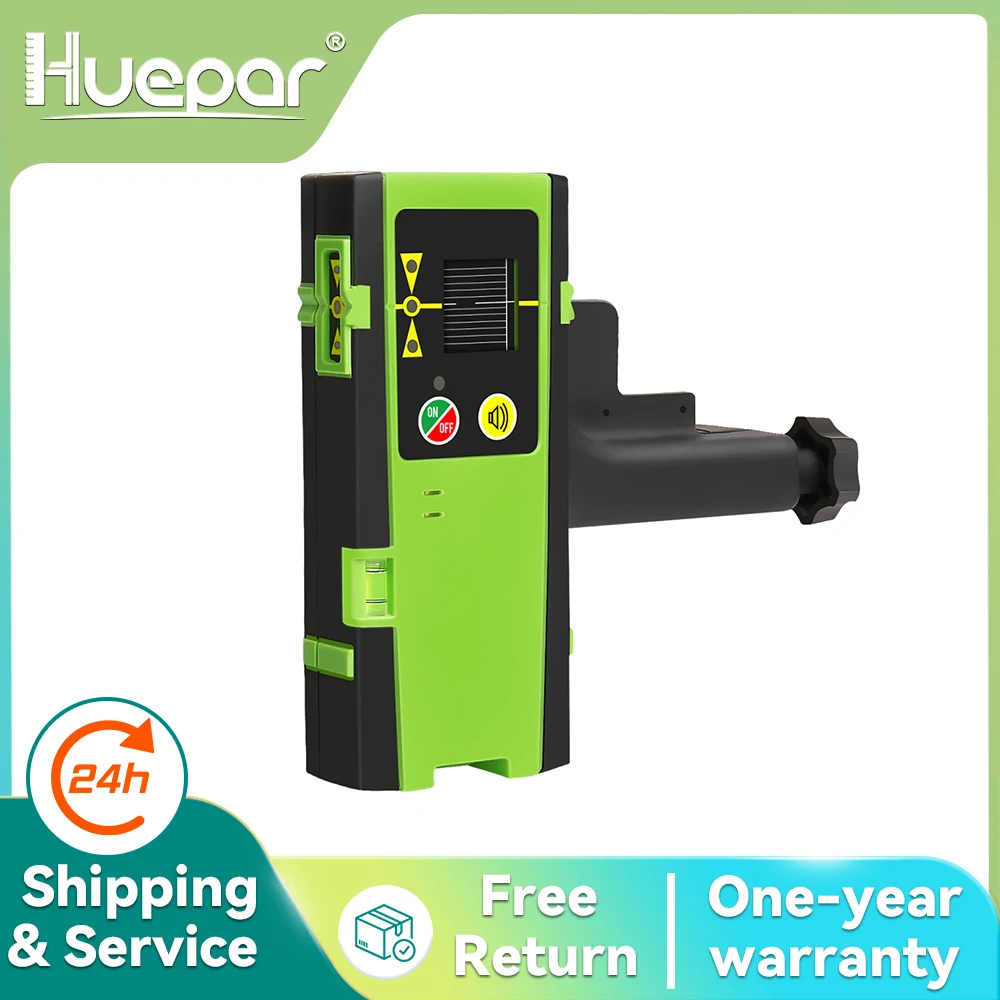 Huepar Digital LCD Laser Receiver Outdoor Mode Laser Detector Pulsing Detect Red & Green Beam Cross Line Laser Level With Clamp