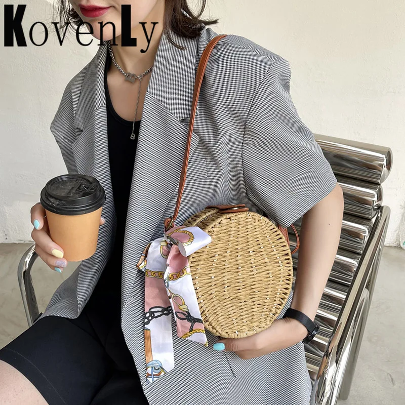 Zomer Rotan Zakken Voor Vrouw Cirkelvormige Ontwerp Crossbody Zak Stro Weven Bohemen Stijl Vrouw Strand Schoudertas Fashion Purse