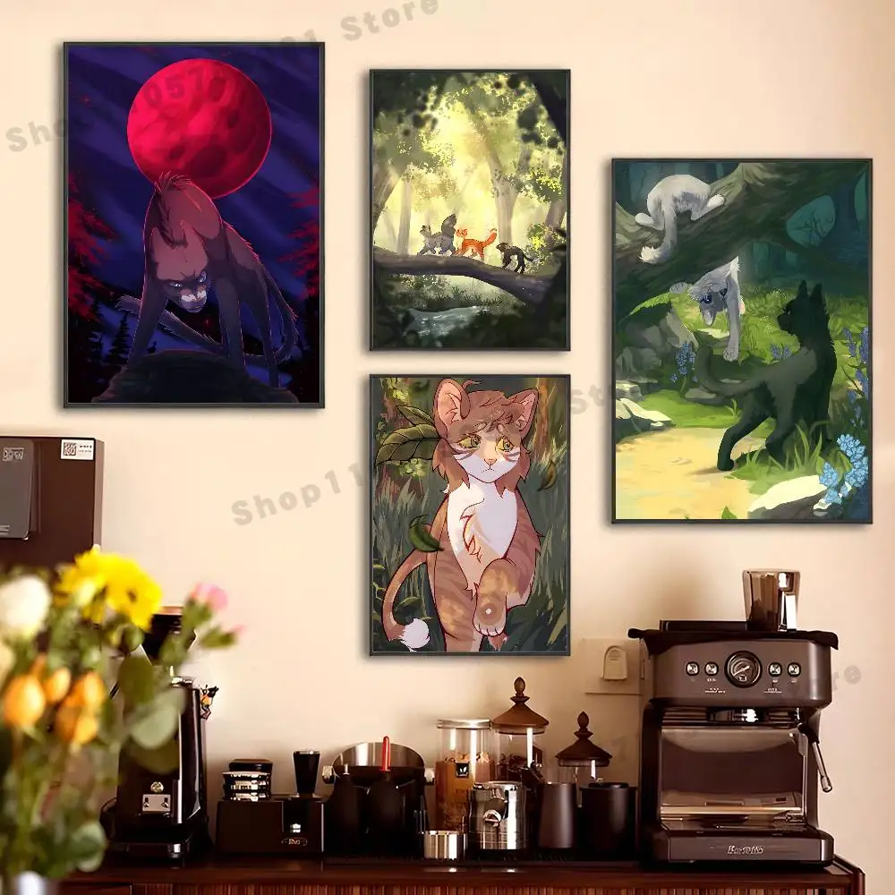 W-Warrior Cats Poster Sticker Classic Art Painting for Home Bedroom Cafe Office Wall Decor
