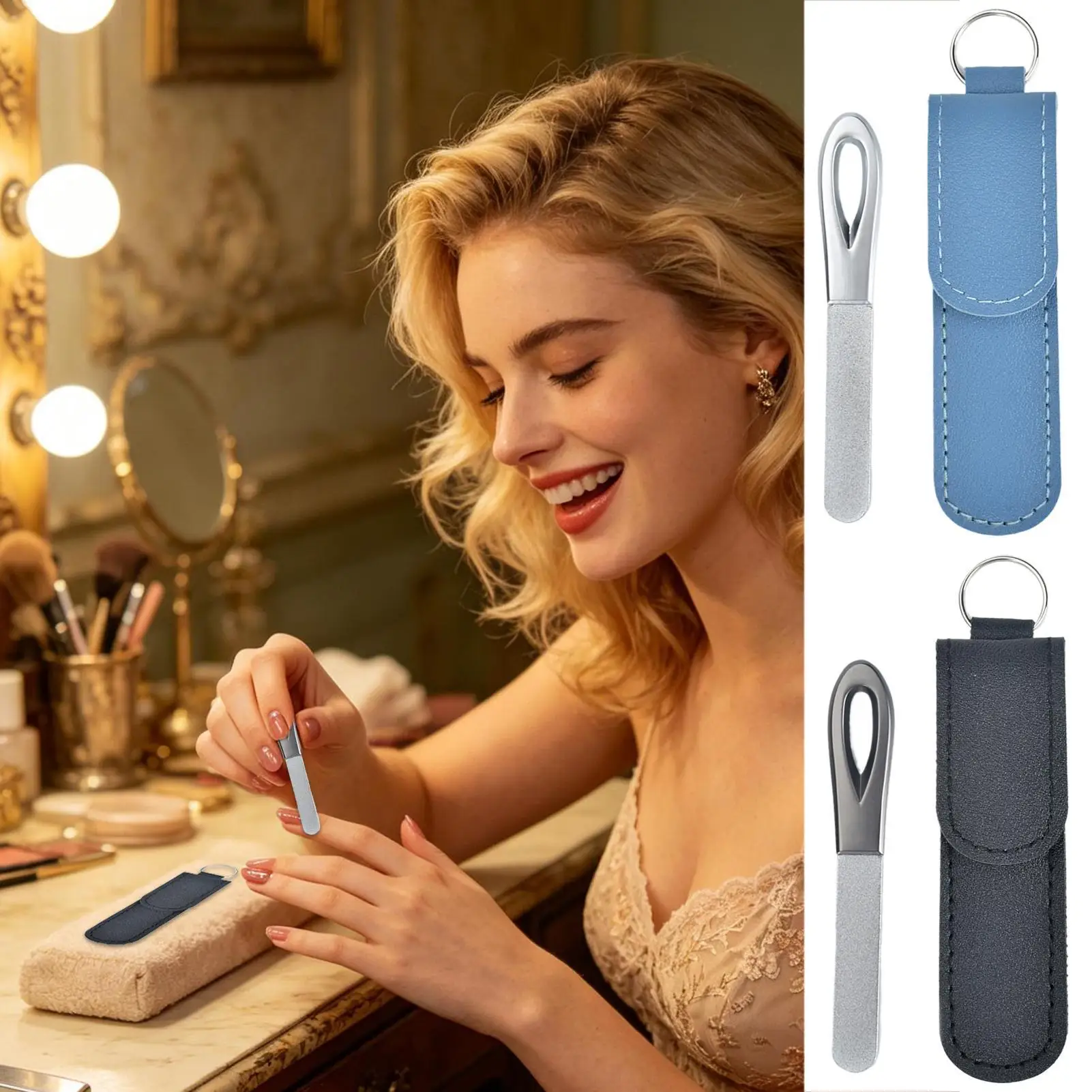 Metal Nail File Double-Sided Heavy Duty Tool With Keychain Case Nail File For Women Men Manicure Pedicure Beauty Home Travel