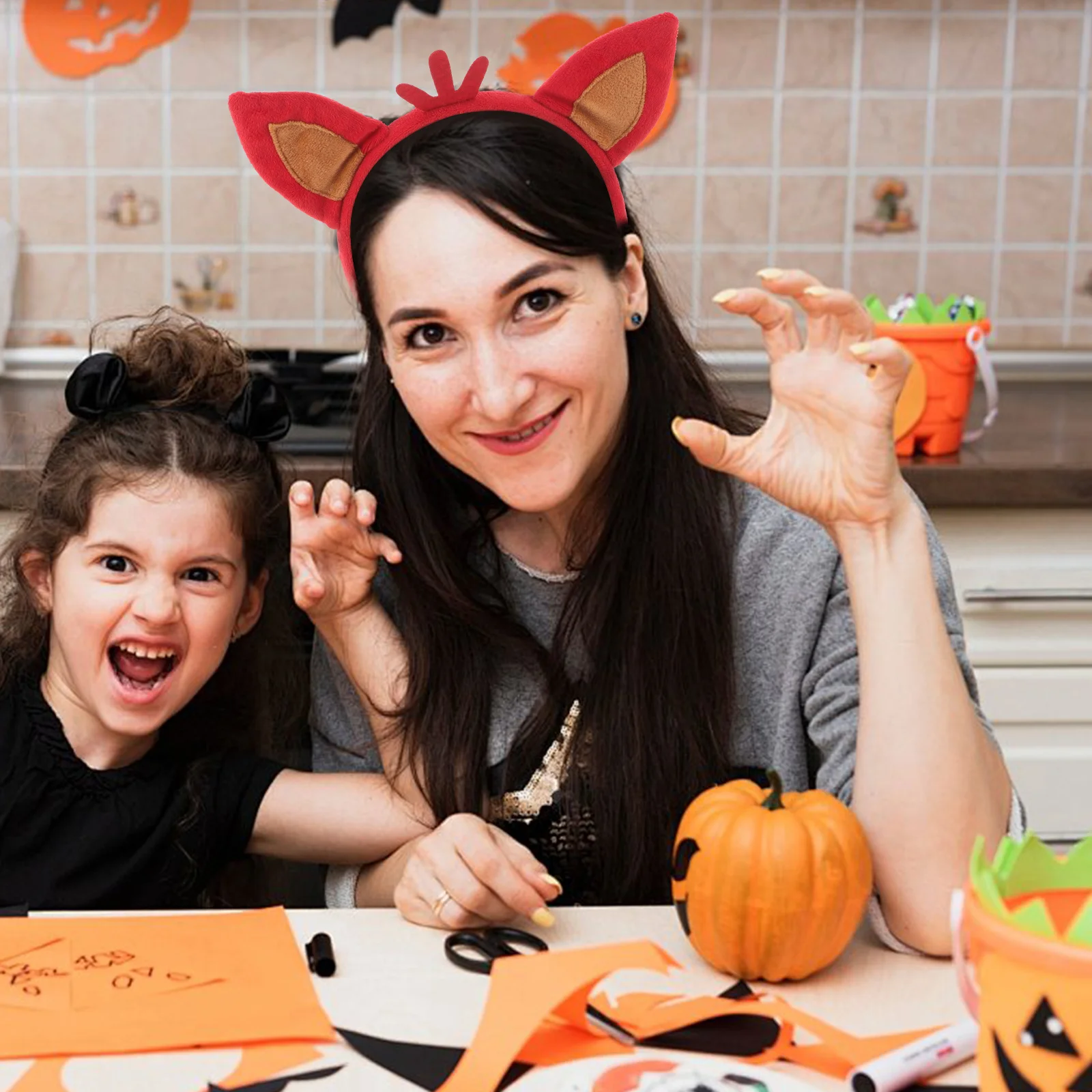 1 set di fasce per capelli con volpe e orecchie di animali, morbidi e confortevoli per il gioco di vestire le bomboniere in costume di Halloween