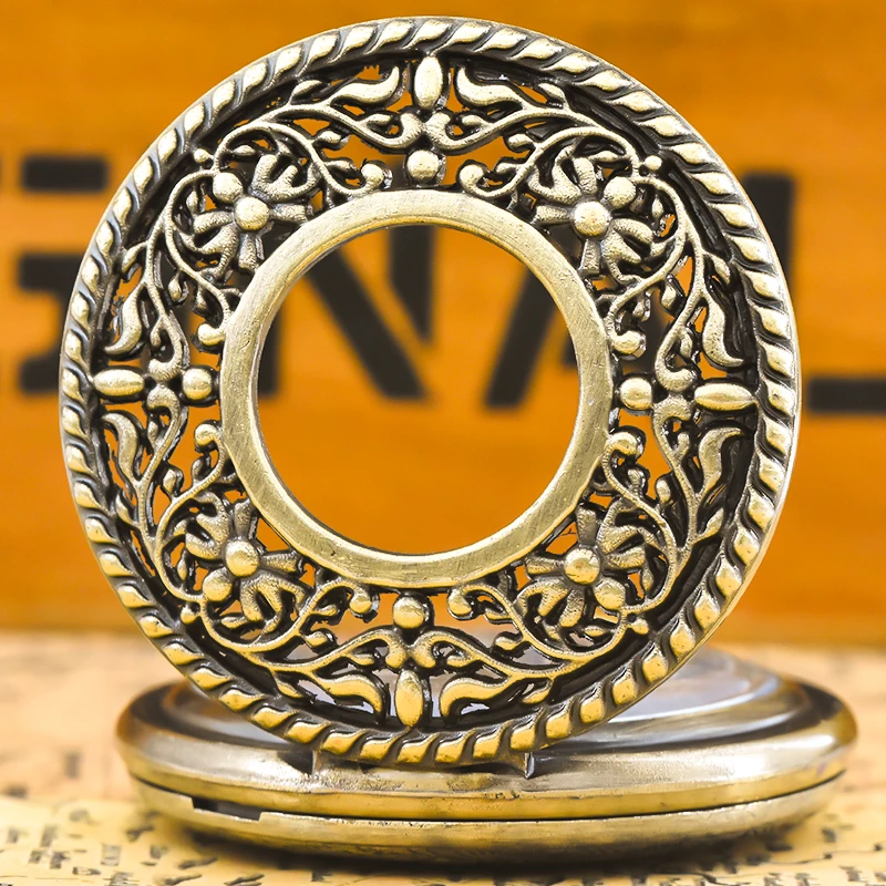 Retro Bronze Steampunk Openwork Flip Quarz Jungen und Mädchen Student Halskette Gedenktaschenuhr