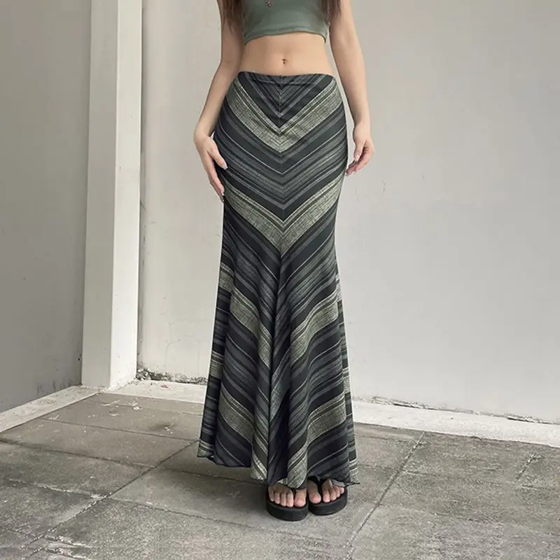 Женская длинная юбка в полоску, юбка контрастных цветов в готическом стиле, летний наряд для женщин, модель Y2k, 2024