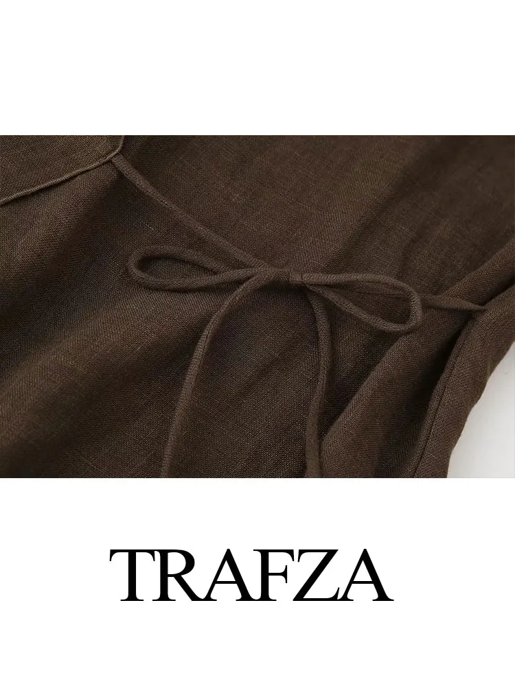 TRAFZA Lace Up Pajama Style Shirt For Women Solid Vintage Loose Casual Long Sleeve Shirts Female Fashion Chic Top Blouse TRAF