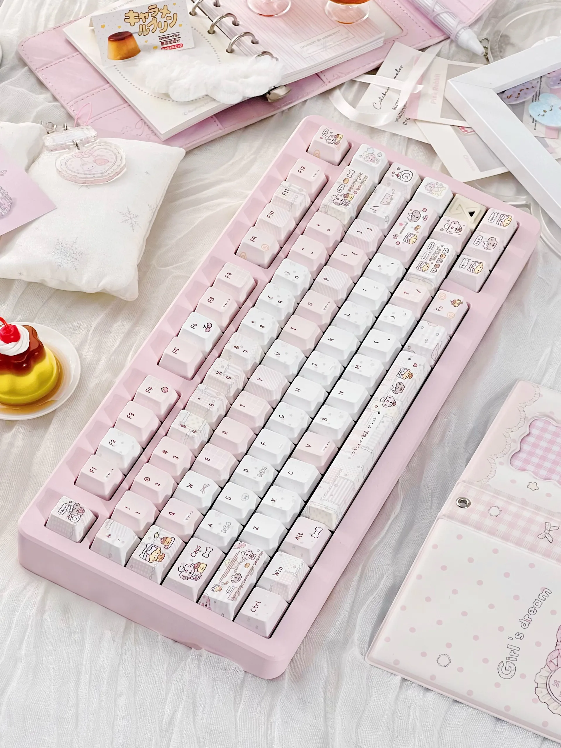 131 клавиша Pudding Roll Keycaps, милые розовые клавиши низкой насыщенности, профиль Cherry, PBT, пятисторонние, для ANSI Made68 Mad68 Wooting60