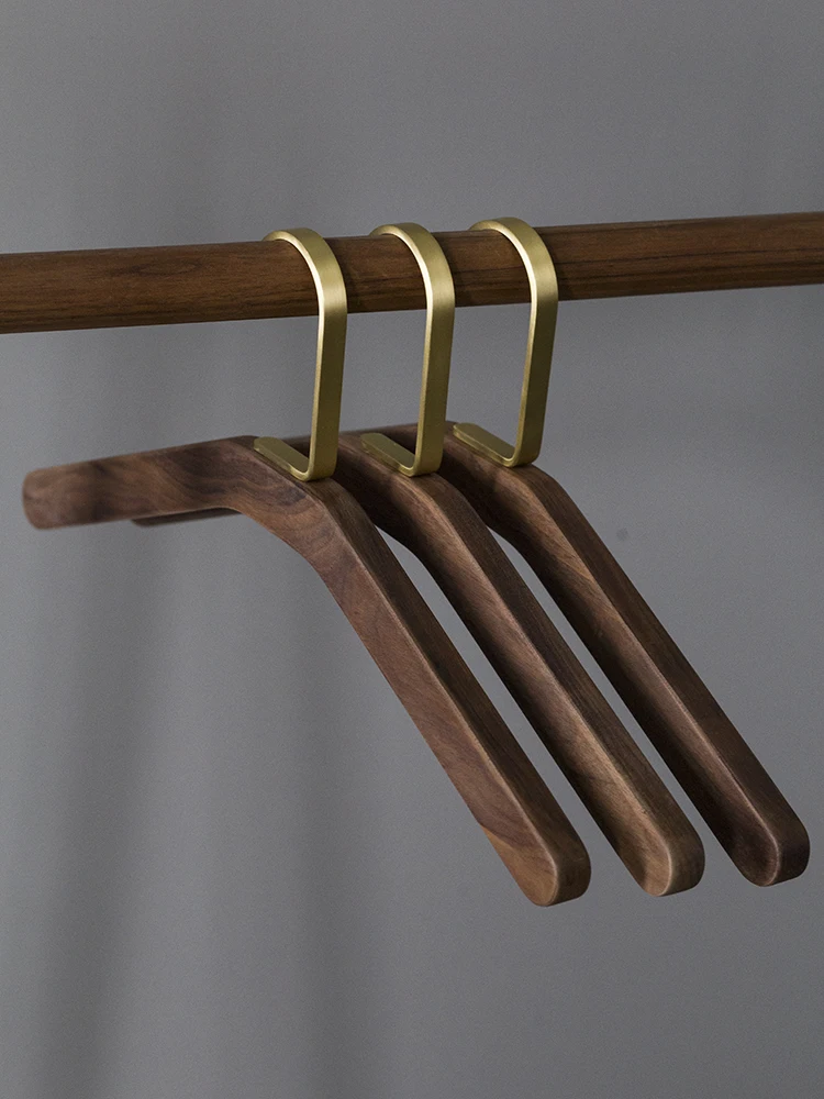 High-end Wooden Hangers for Sleeping Clothes, Seamless, Black Walnut Wood, Brass, Rooms, Hotels, 1Pc