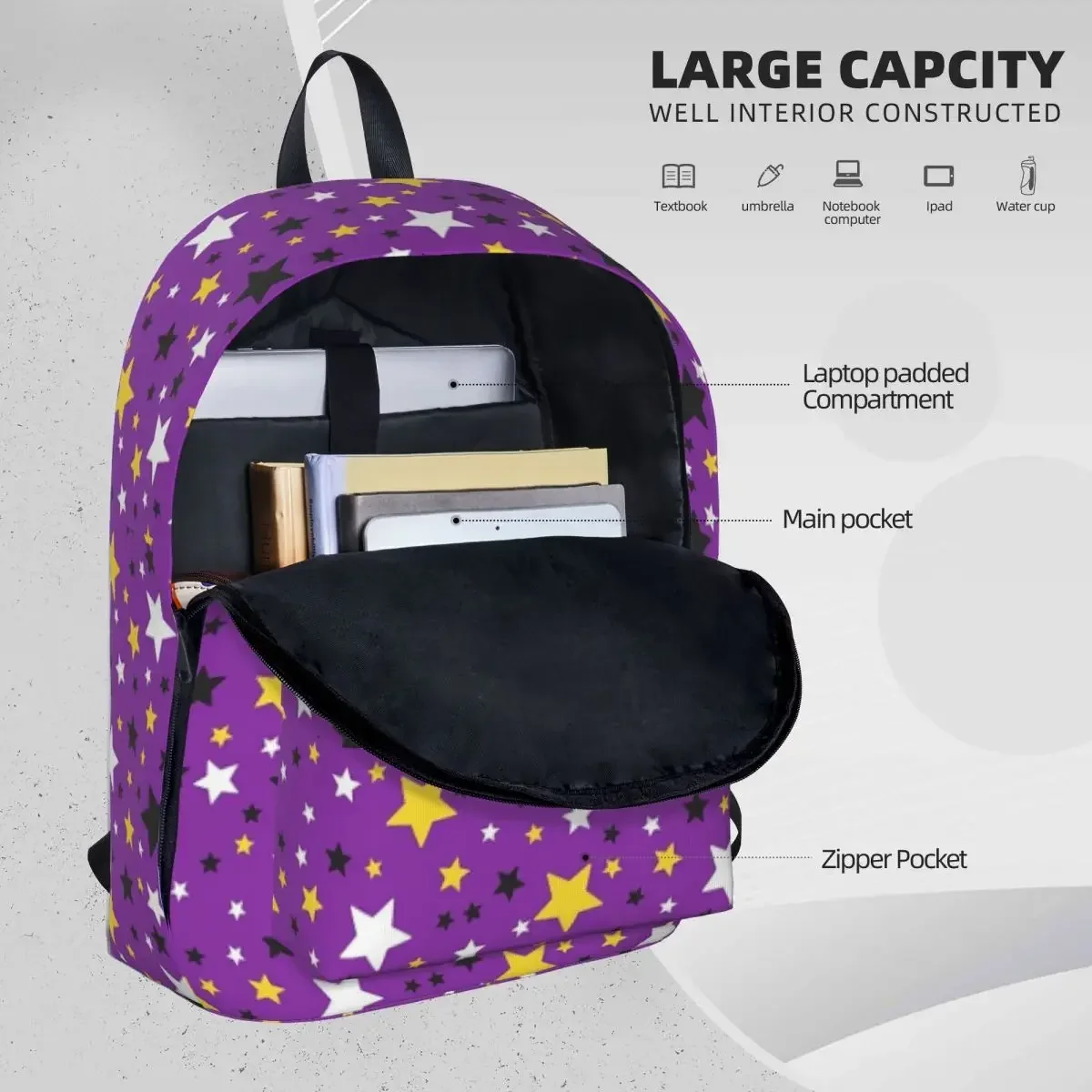 Nonbinary Stars Backpacks Large Capacity Student Book bag Shoulder Bag Laptop Rucksack Fashion Travel Rucksack School Bag