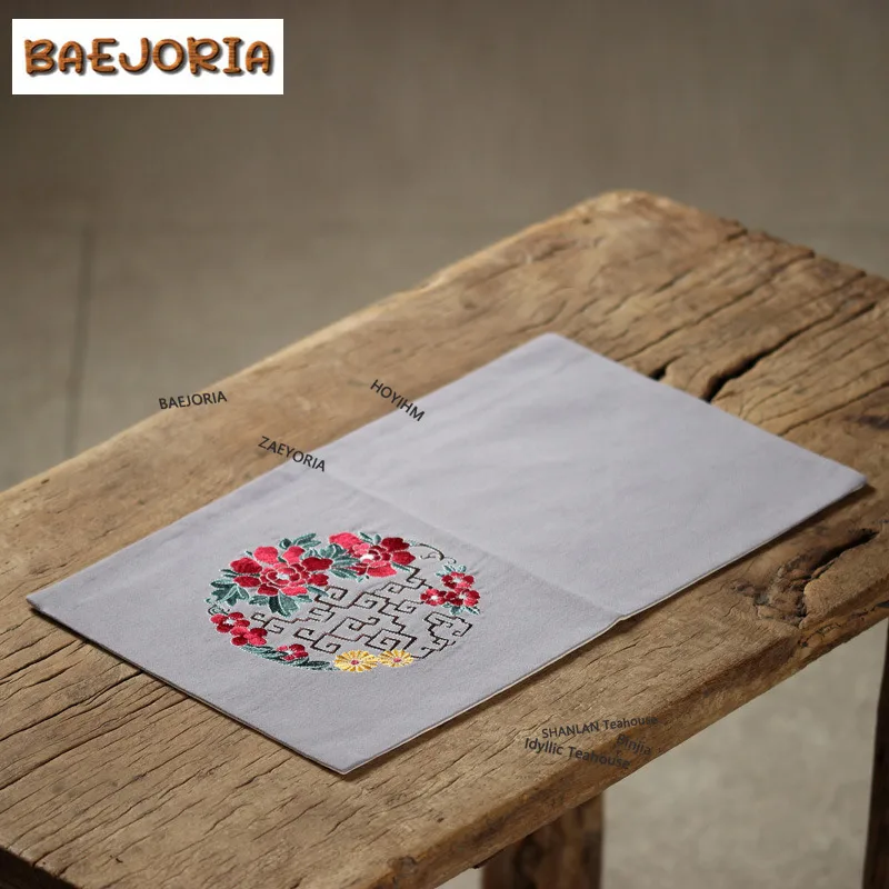 BAEJORIA Embroidered Cotton And Linen Tea Table Mats Handmade Drink Coaster Dinner Table Cloth Mat Tableware Supplies Ornaments
