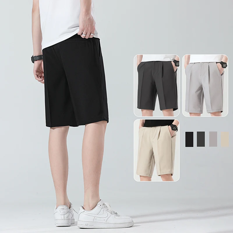 2024 Korean Style Summer Straight Suit Shorts for Men British Breeze Clothing Simple Business Formal Wear Breathable Short