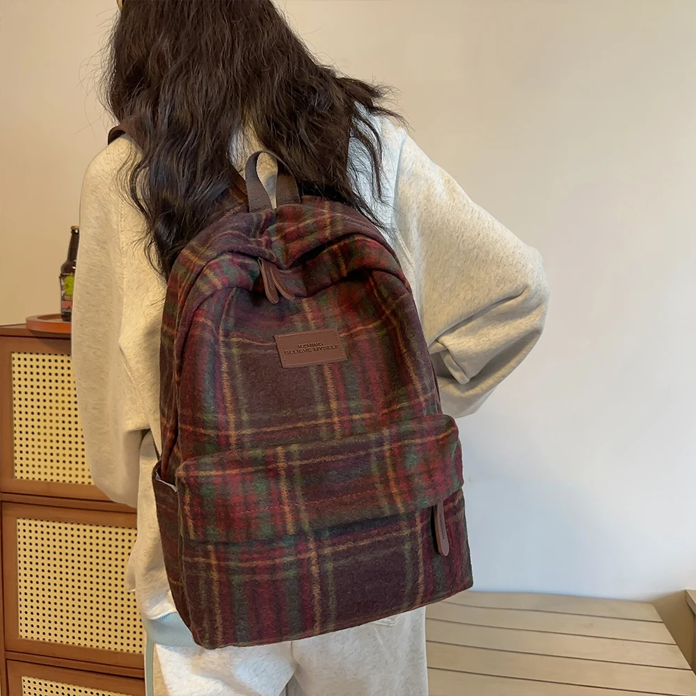 japanese style ins cute retro plaid versatile fashion school bag women\'s k-style high school student lightweight large-capacity backpack