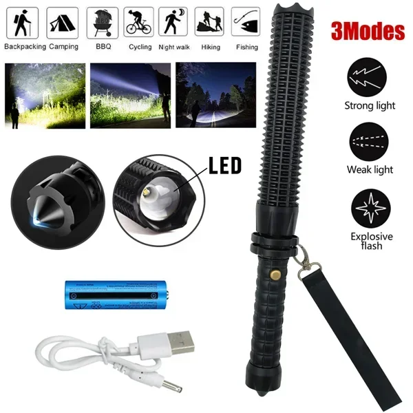 USB Rechargeable LED Flashlight Retractable Torch 3 Mode Zoomable Security Light Outdoor Flashlight Set view 2