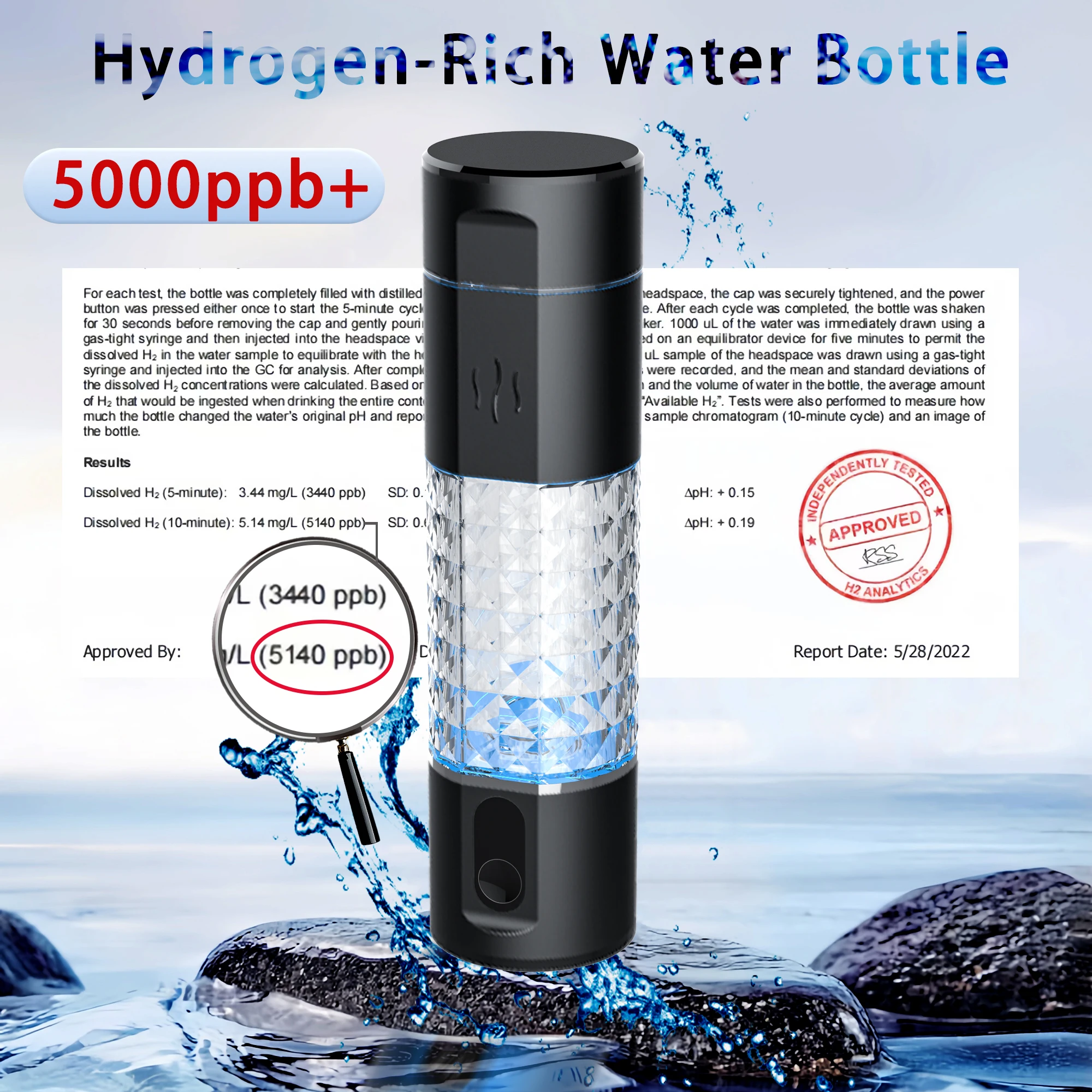 

290MLHydrogen Water Bottle Portable ionized Rechargeable Hydrogen Water Generator with PEM SPE Technology for Home Travel Sport