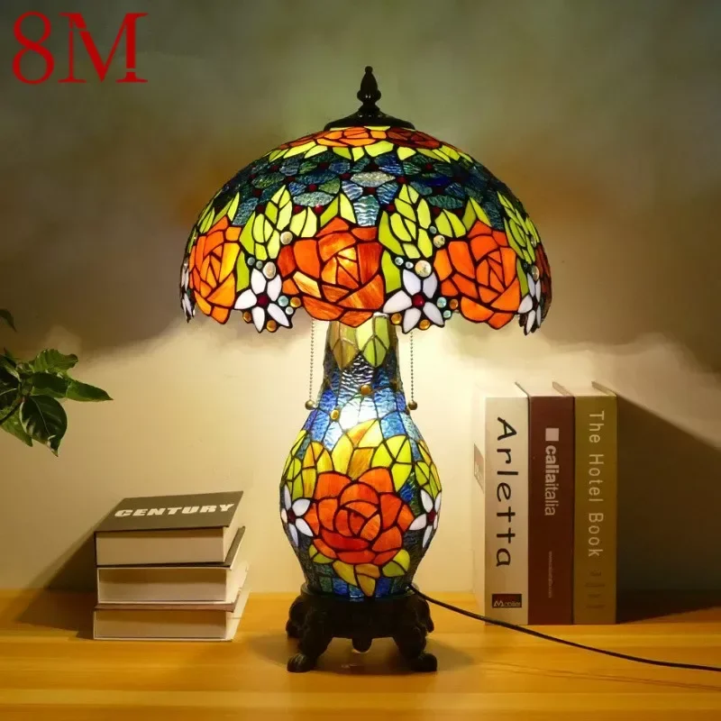 

8M Tiffany Table Lamp American Retro Living Room Bedroom Lamp Luxurious Villa Hotel Stained Glass Desk Lamp