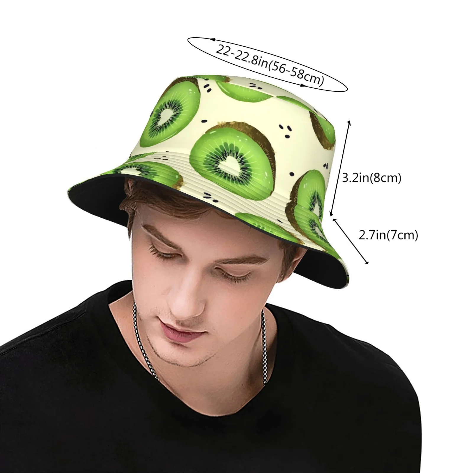 Fruit Patterned Kiwi Design Fully Printed Unisex Fisherman Hat Is An Ideal Outdoor Sun Hat. It'S A Stylish Bucket Hat