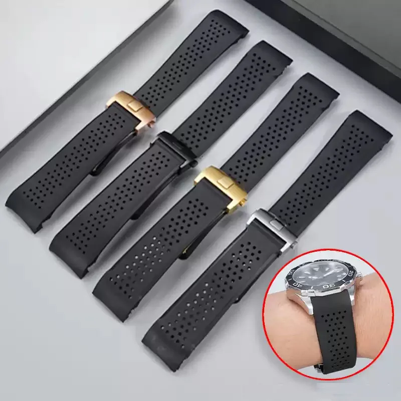 Rubber Watchband For TAG HEUER GRAND CARRERA Wristband Waterproof Sport Strap Natural 22mm 24mm Soft Silicone Watch Bracelet