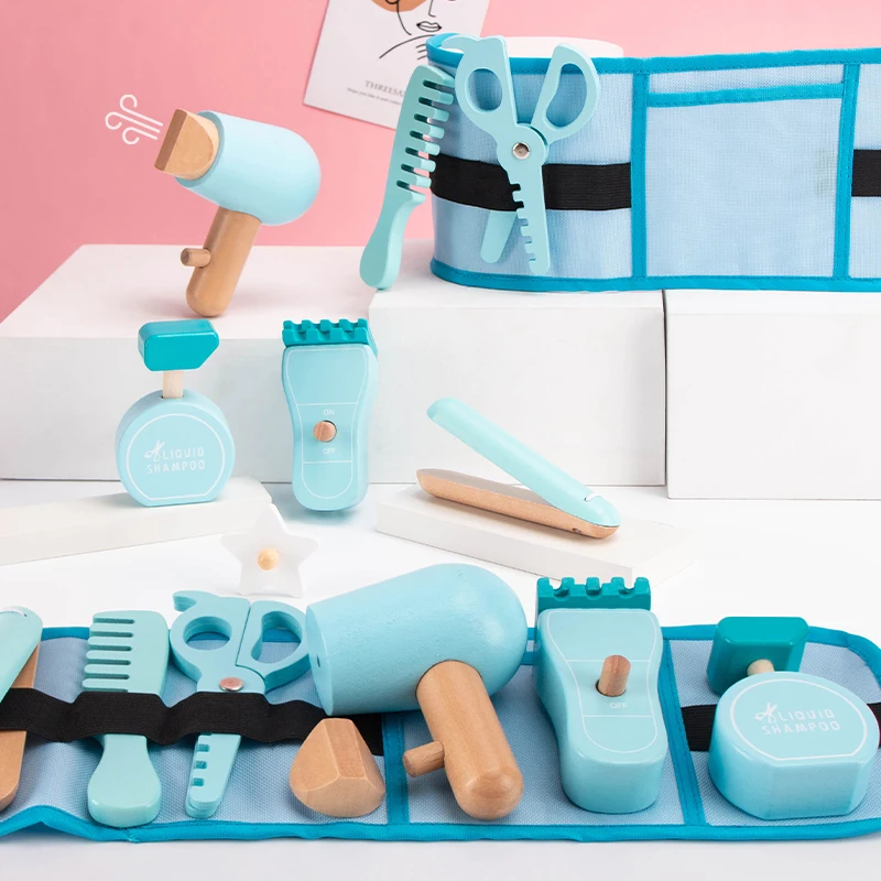 Juego de maquillaje de madera para juego de imitación, Kit de juguetes de estilista para salón de belleza para niñas, juguetes educativos de aprendizaje Montessori para niños de 3 años o más