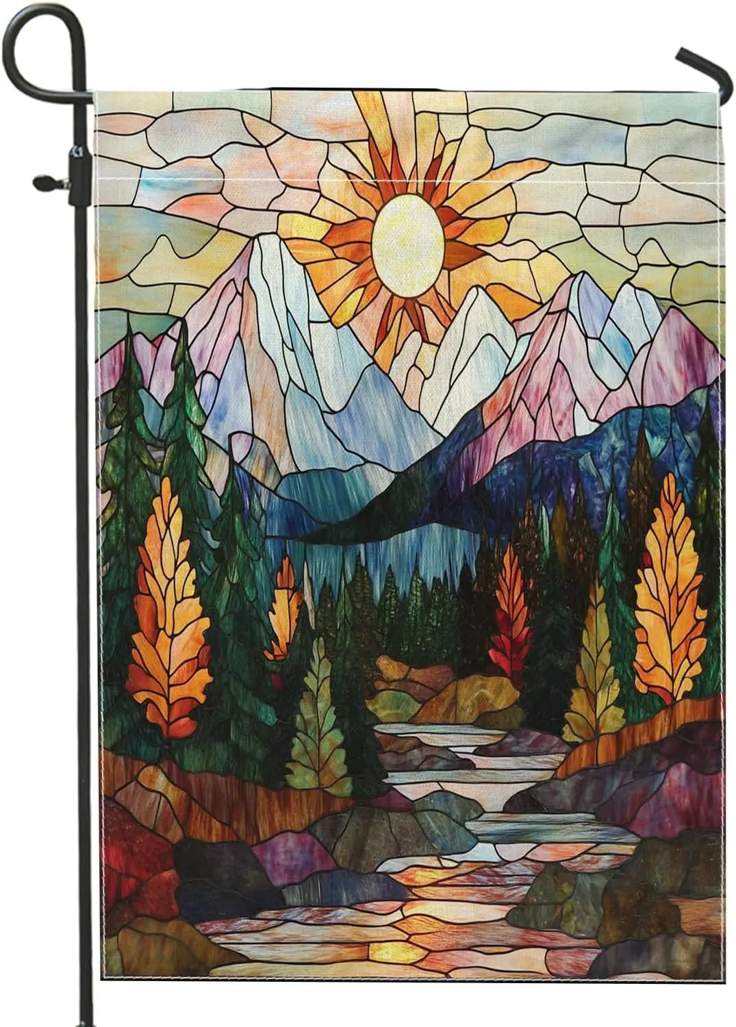 Stained Glass Mountain Front Yard Backyard Burlap Garden Flags Garden Flags 12x18 Double Sided for Outside, Spring Nature La WZZ