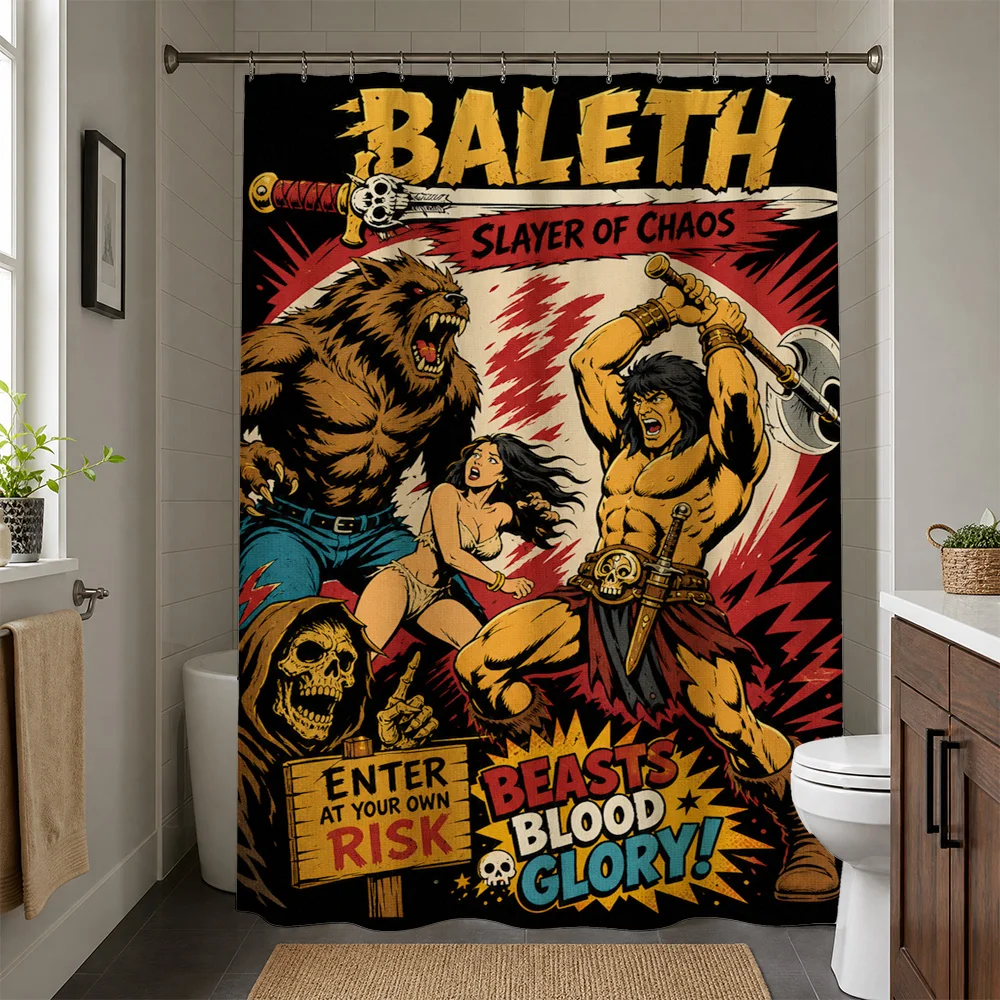 Waterproof Comic Book Shower Curtain Bathroom Liner Baleth Slayer of Chaos Pop Art Horror Graphic Geek Decor Tapestry