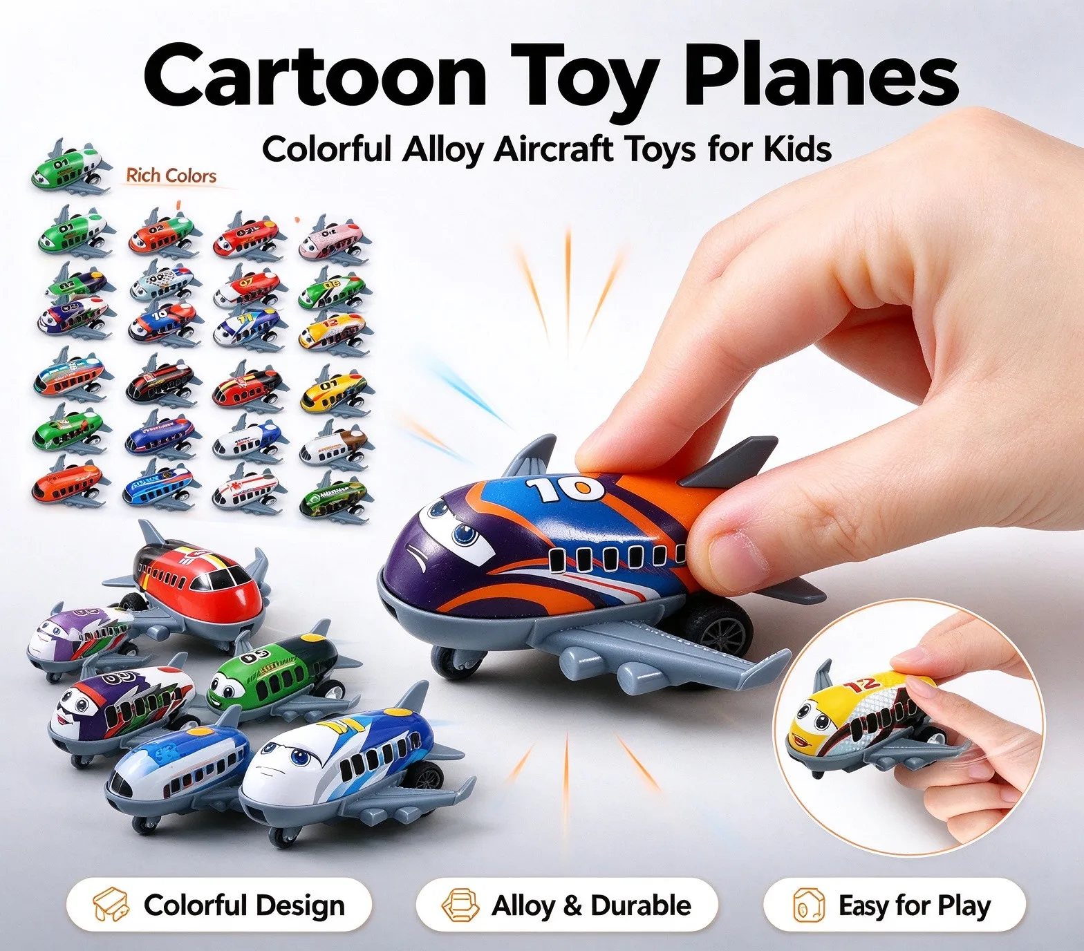 10-30Pcs Cartoon Metal Rebound Aircraft Mini Alloy Taxiing Passenger Plane Model Inertial Force Desk Decor Gift Sets For Adults
