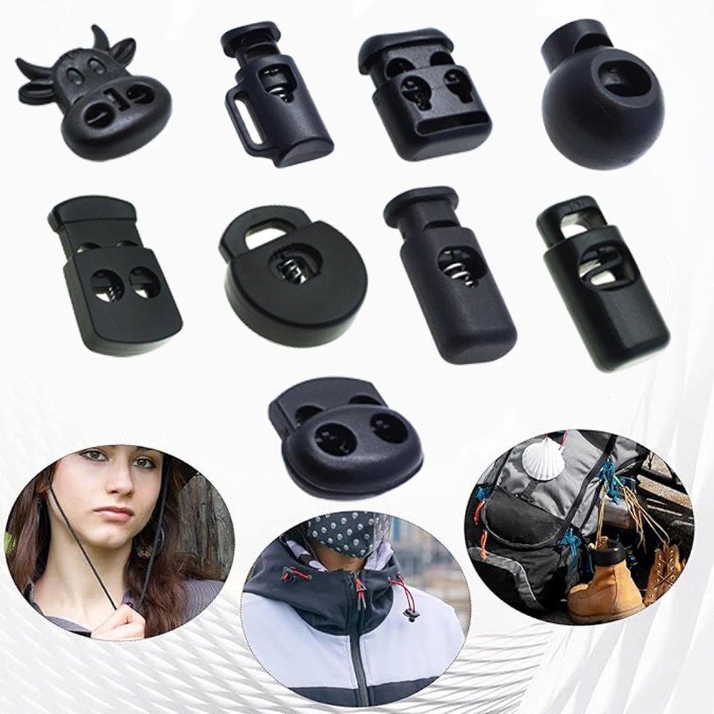 10pcs Plastic Rope Clamp Cord Lock Stopper Cord Lock Toggle Clip Stopper Black For Paracord & Shoe Lace