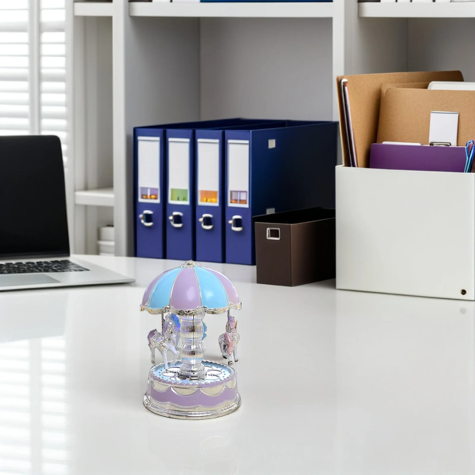 

Luxury Carousel Music Box Rotate with Glowing Light Vintage Style Wind Up Melody Home Decor Gift for Her Purple