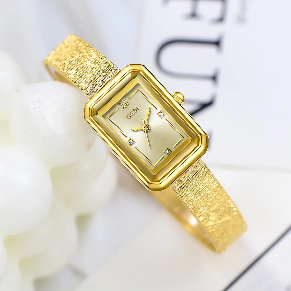 

Качественные маленькие квадратные женские часы GEDI, изысканные водонепроницаемые кварцевые часы, женские легкие роскошные элегантные золотые женские наручные часы