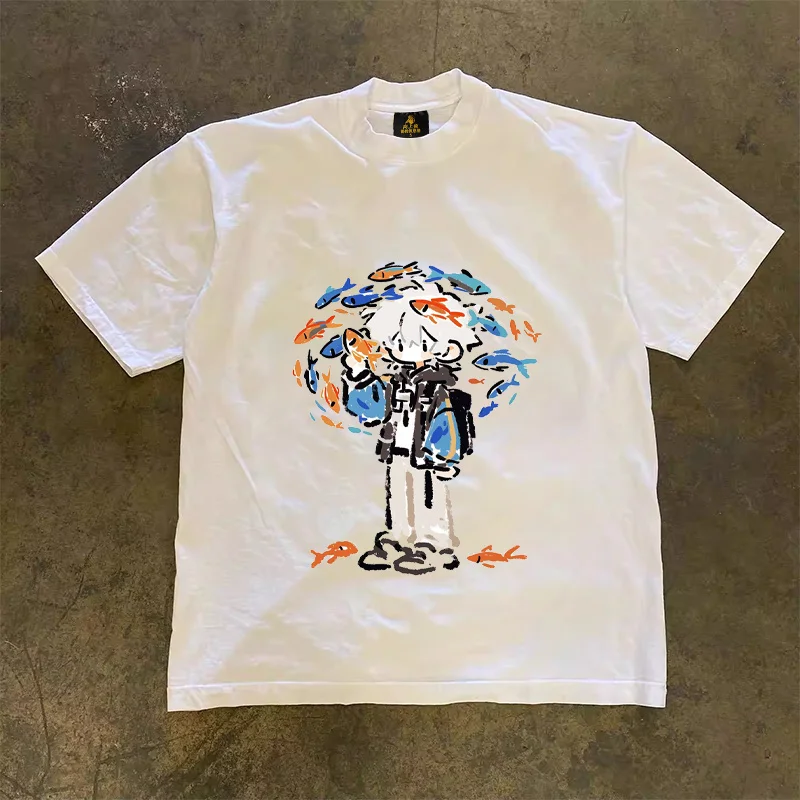 Loose Fit Cotton T-Shirt Unisex Short Sleeve Double Thread UPUPXIA Hero Print Sweat Absorbent round Neck Casual Summer Top