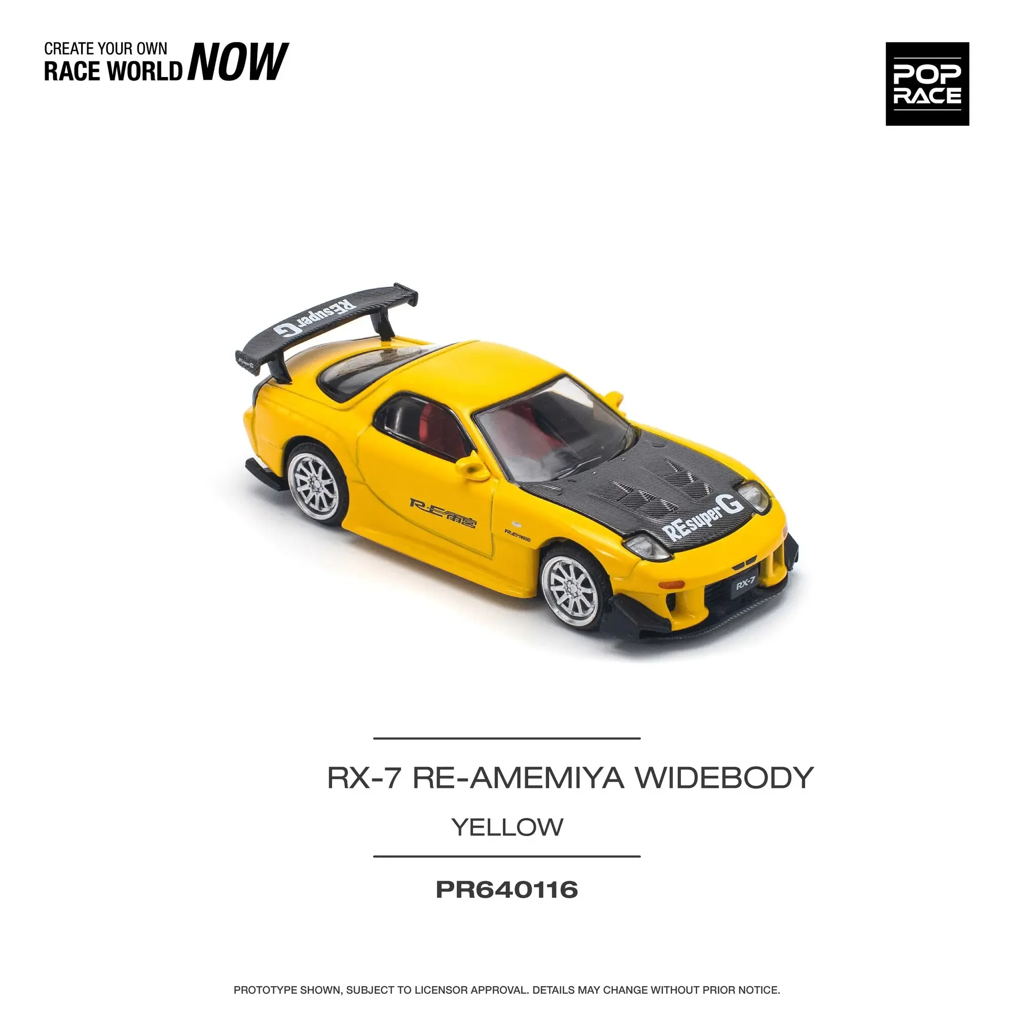 **Pre Sale** Pop Race 1:64 RX7 FD3S RE Amemiya Yellow Openable Hood Diecast Diorama Model Collection Miniature Toys