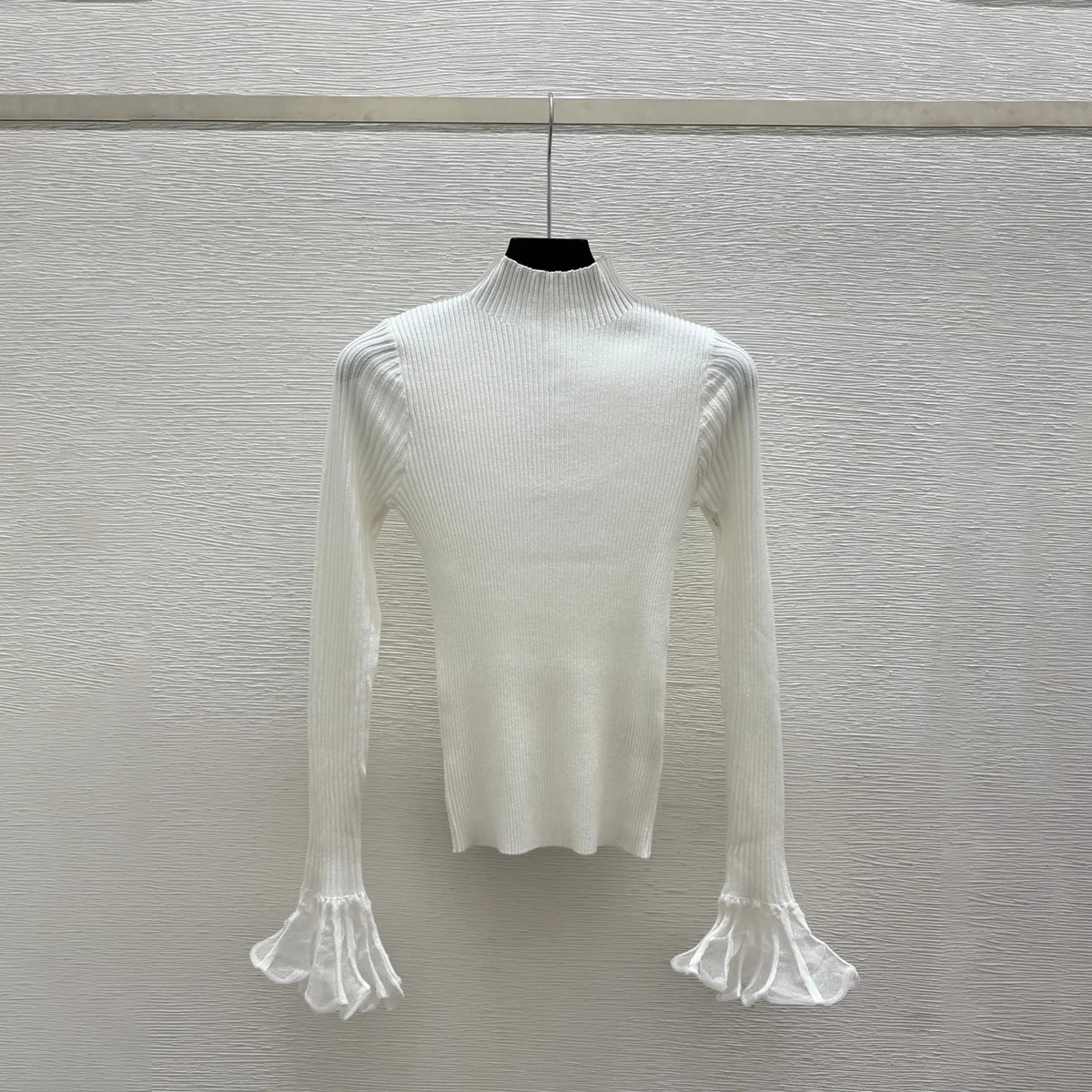 2026 high-quality women's mesh lotus leaf trumpet sleeves slim fit inner top261010422