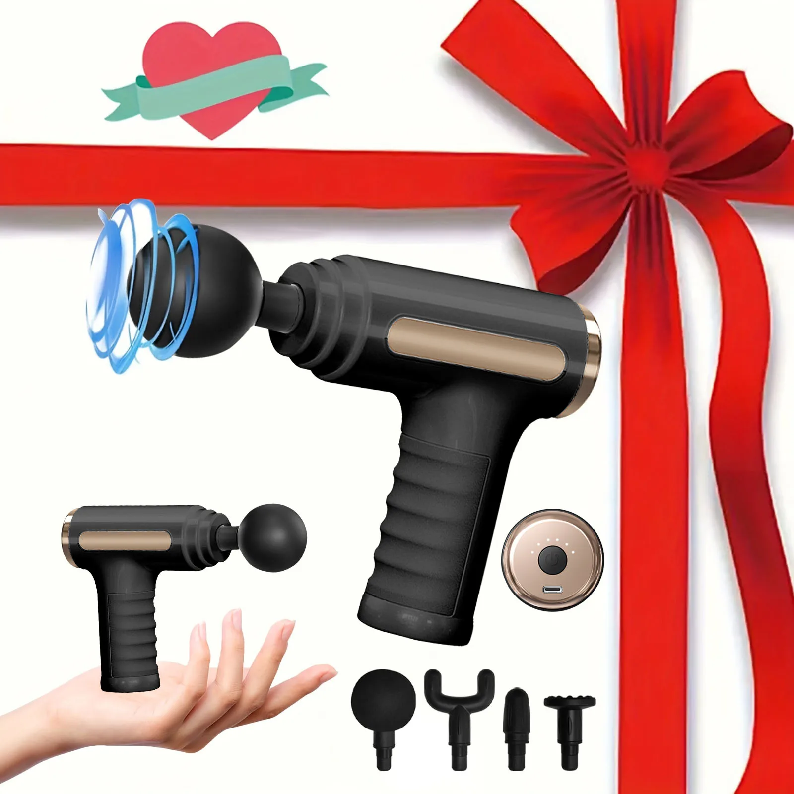 

Mini fascia massage gun with 4 heads, wireless massage gun for muscle relaxation, neck and cervical spine massager, holiday gift