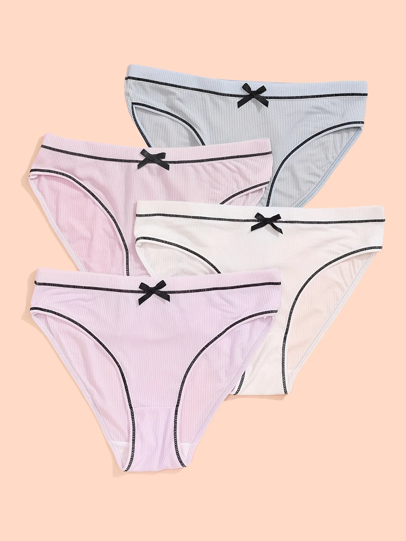 4Pcs Women's Briefs Bow Solid Color Underwear Simple Panties Fashion Underpant Sweet Cute Panty Breathable Ladies Sexy Lingeries