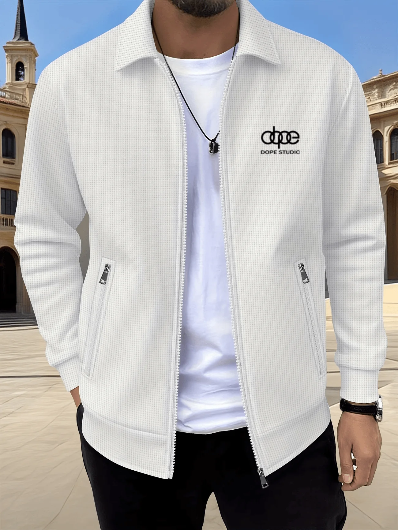 Fashionable men's waffle lapel jacket, new spring and autumn casual zip-up coat with high-end texture, versatile casual cardigan