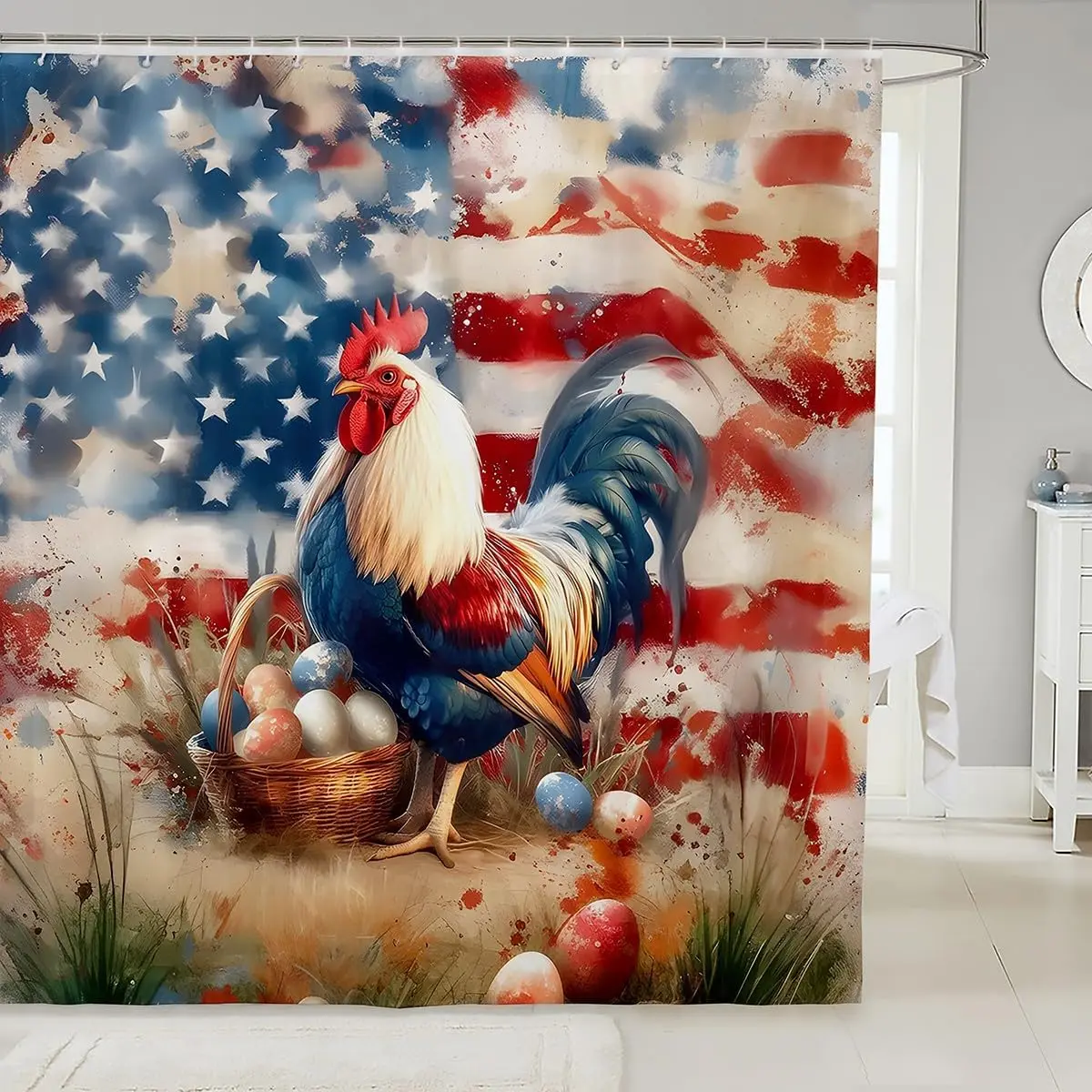 

Kids Cute Pet Chicken Bathroom Shower Curtain Set Cock Bath Curtain Boys Girls American Flag Shower Curtain Farm Animal Teens