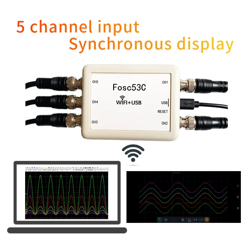 Fosc53C-osciloscopio de mano automotriz, 1M, Wifi, USB, entrada síncrona de 5 CANALES, reparación eléctrica de laboratorio