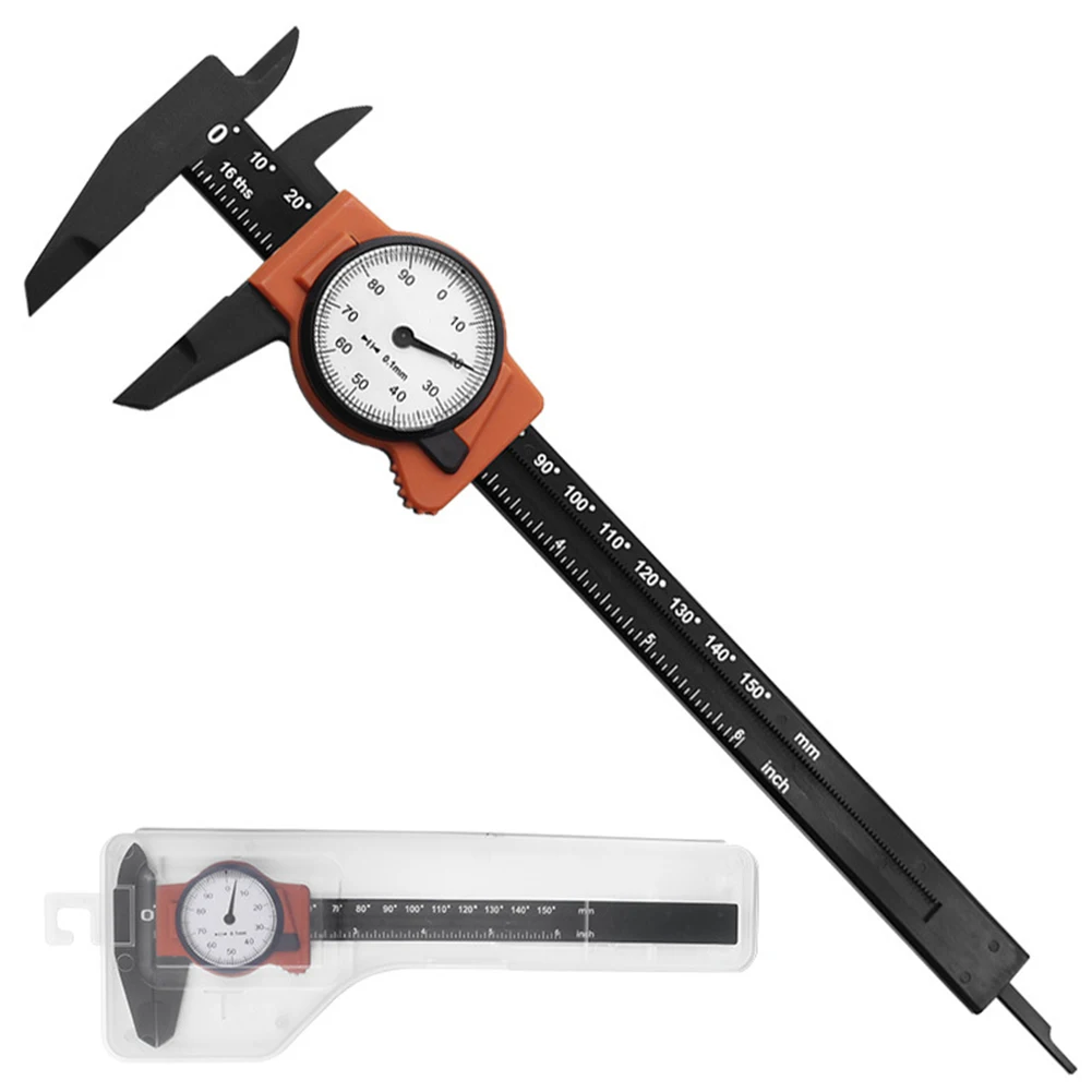 1 buah alat pengukur kaliper Dial plastik, alat pengukur Caliper, indikator Vernier Caliper plastik 0-150MM, jam tangan plastik Vernier Caliper